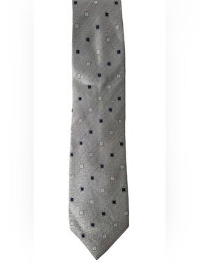 CANALI Vintage 90s Silver Gray Silk Tie with Navy Blue Motifs Made in Italy